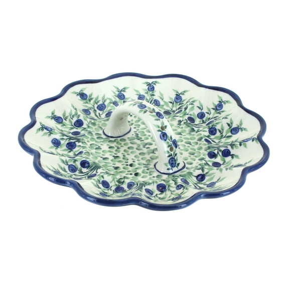 Blue Rose Polish Pottery Porcelain Vine Egg Plate