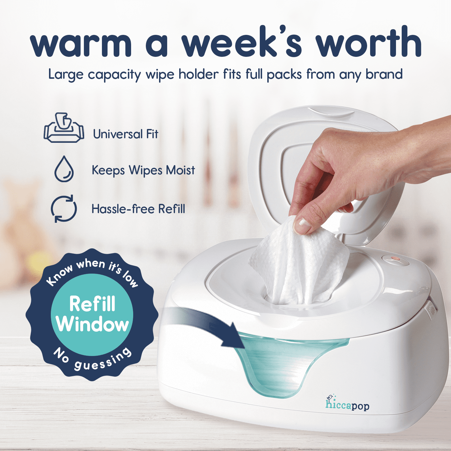 Hiccapop Baby Wipe Warmer and Wet Wipes Dispenser with Changing Light, White
