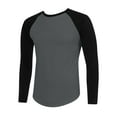 thumbnail image 3 of Huankd Men's Long Sleeve Shirt Fall Crewneck Color Block Loose Fit T Shirts Casual Pullover Tees Dark Gray 4XL, 3 of 5