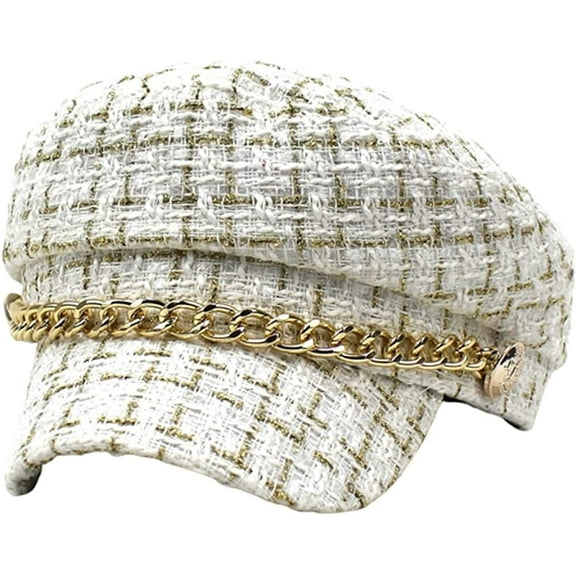 CoCopeaunts Women Newsboy Hats Plaid Tweed Baker Boy Fiddler Cap Beret Cap with Chain Cabbie Paperboy Sailor Hat