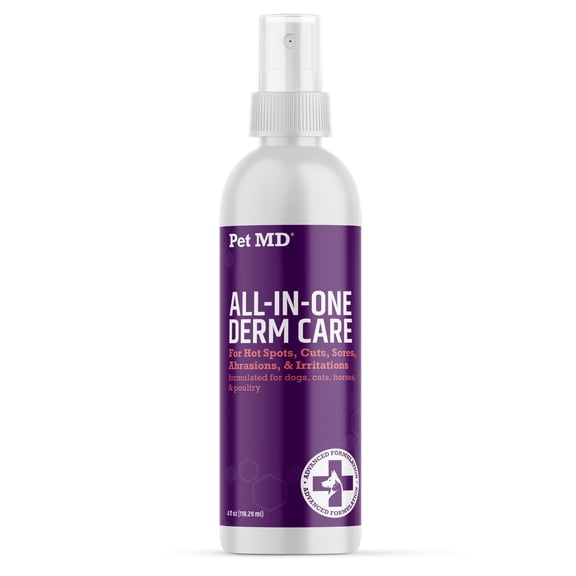 Pet MD All-in-One Derm Care - Hypochlorous Acid Spray for Dogs & All Pets - Skin Soother for Dogs & Wound Spray - Wound Care, Hot Spot Remedy, & Itch Relief - 4oz
