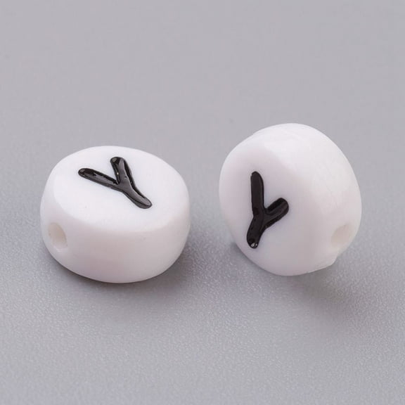 20gs Acrylic Beads with Horizontal Hole Letter Flat Round Letter.Y 7x4mm Hole: 1mm about 146pcs/20g