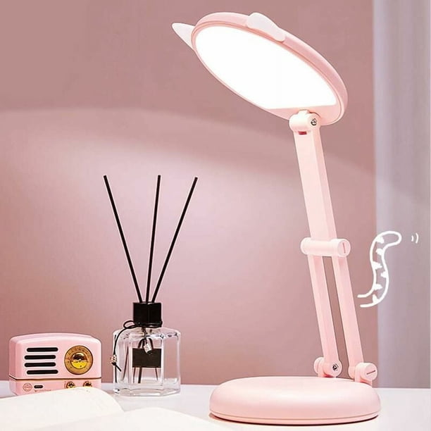 Lámpara LED, lámpara de escritorio para niños, lámpara de noche para niña con orejas de gato rosa, lámparas de mesa, lámpara de escritorio para niños con brillo ajustable, luz regulable para leer