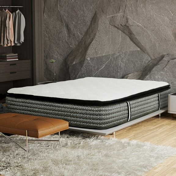 14 in. Full Size Pocket Coil Hybrid Mattress, Euro Top Gel Memory Foam Mattress in a Bed