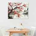 thumbnail image 2 of ONETECH Plum Canvas Wall Art Traditional Chinese Mountain Lake Flower Blossom Tree Picture Prints Modern Black and Red Landscape Artwork Kitchen Home Living Room Bedroom Decor Framed, 2 of 6