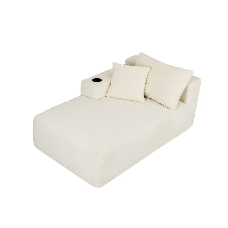 38''W Single Chaise Lounge with Left Cup Holder & Storage Pocket, Boneless Floor Sofa Accent Chair with Pillow