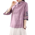 thumbnail image 4 of YM YOUMU Women Floral Blouse Ethnic Embroidery Floral Shirt 3/4 Sleeve Tops, 4 of 5