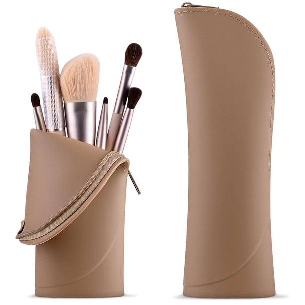 Bolsa organizadora de viaje de silicona SLUKULU para brochas de maquillaje
