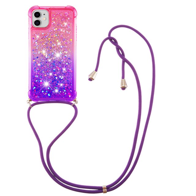 Funda para iPhone 12 Brillantina Líquida Divertida Reluciente y con Cristales en Movimiento Cuerpo Cruzado con Cordón Ajustable