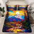 thumbnail image 2 of Homewish Watercolor Glass Aesthetic Twin Sheet Sets,Mountain Pine Pattern Twin Fitted Sheet,Colorful Natural Scenery Flat Sheet For Adults,Breathable Home Decor,3-Piece, 2 of 7