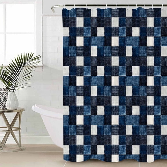 Shower Curtain for Bathroom Retro Blue Black Buffalo CheckWaterproof Bath Curtains Shower Curtains with Hooks,Checkered Plaid SeamlessBathroom Curtain Privacy Drapes for Bathtubs Toilet 36x72in