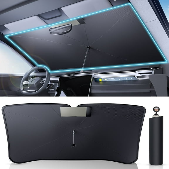 Coverado Car Windshield Sun Shade Umbrella, Foldable Car Windshield Sun Shade Cover Front Window, Protect Car from Sun Rays&Heat Damage, Sun Visor Protector for Interior Protection(57"x32")