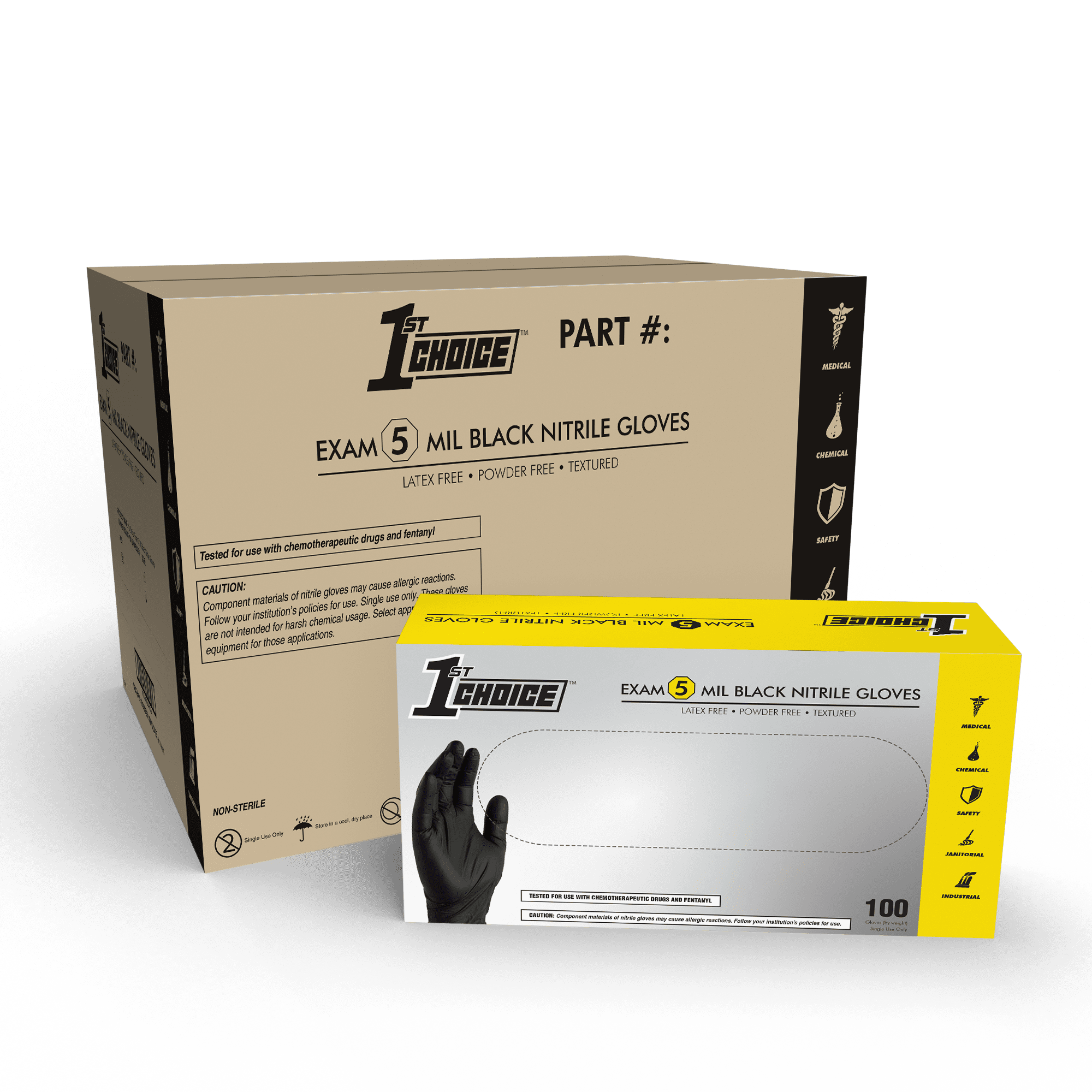 1st Choice 5mil Black Nitrile Exam Grade ChemoRated & Fentanyl