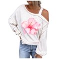 thumbnail image 1 of Camiseta de manga larga con cuello sesgado para mujer a la moda, blusa holgada con hombros descubiertos y estampado de otoño Fridja  bvmnju7190, 1 of 8