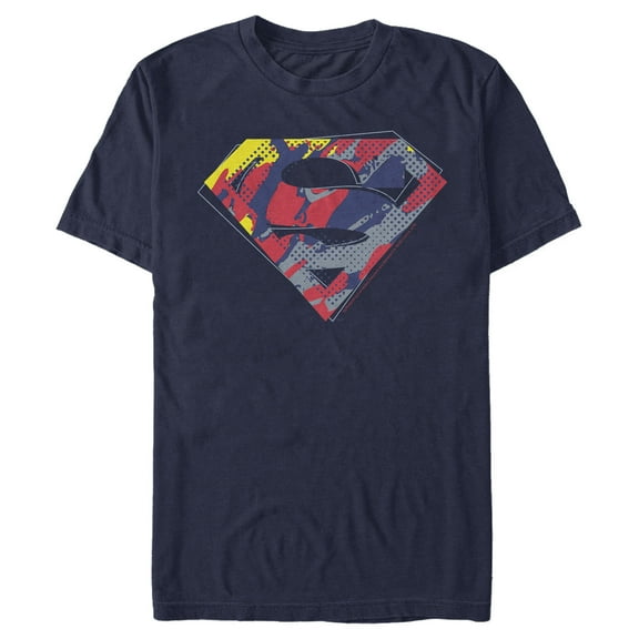 Men's Superman Logo Paint Splatter  Graphic Tee Navy Blue 2X Large