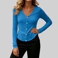 thumbnail image 4 of Women's Solid Color V Neck Slim Fit Button Down Long Sleeve Lightweight Knit Cardigan Sweater Jacket, Thin Soft Breathable Figure Flattering, for Summer Cool Windy Daily Vacation Outdoor Sky Blue, 4 of 6