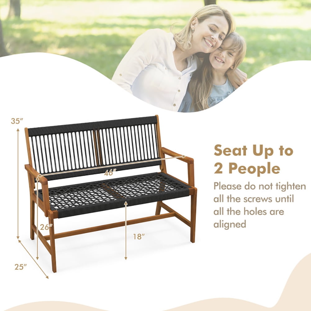 Aimee Lii Outdoor Acacia Wood Bench with Backrest and Armrests, Outdoor Patio Furniture