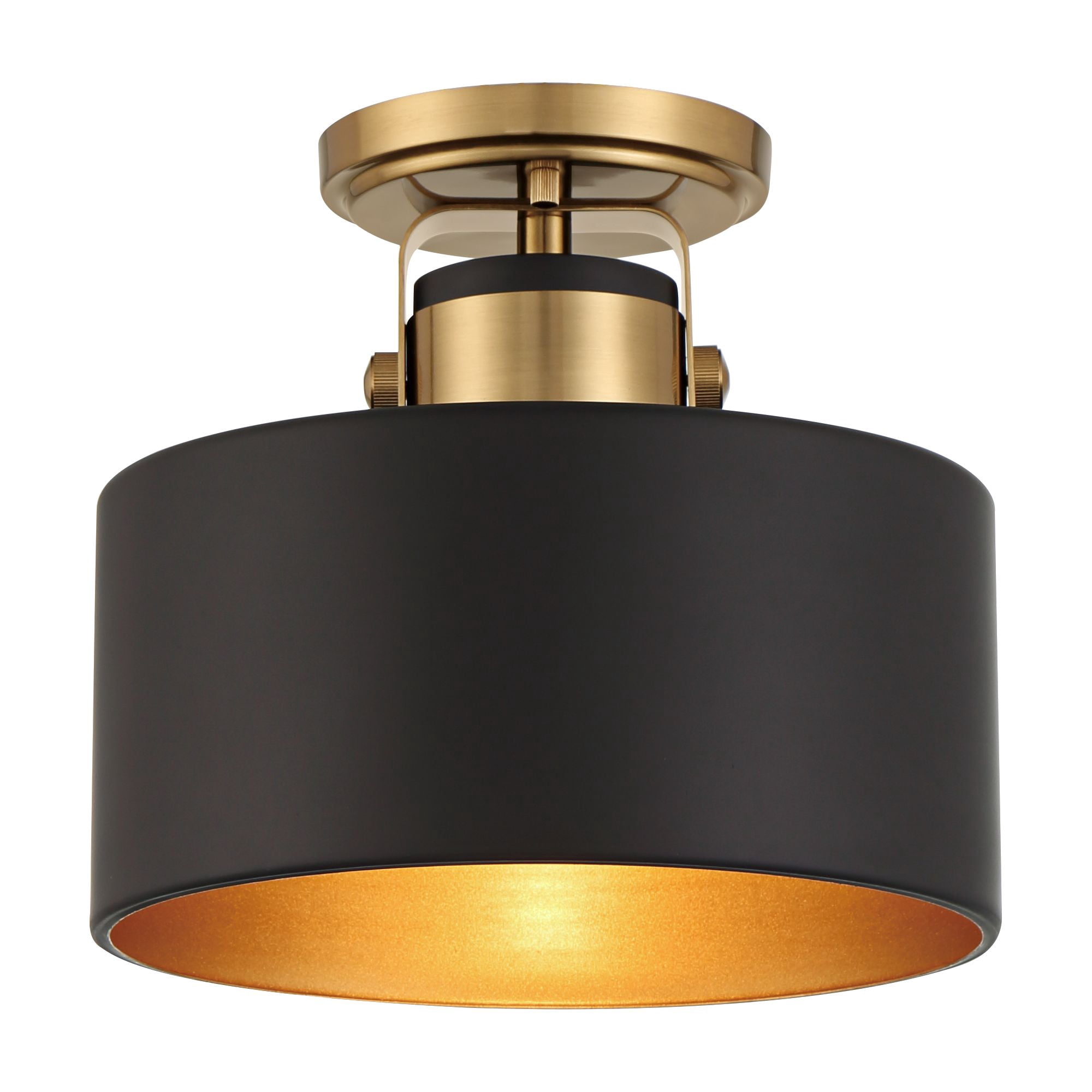 Possini Euro Design Modern Ceiling Light Semi Flush Mount Fixture 10" Wide Soft Gold Metal Black Drum Shade for Bedroom Kitchen