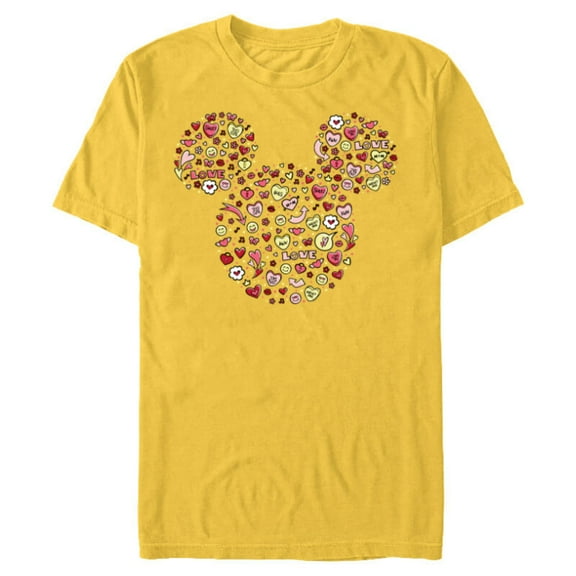 Disney Mickey Mouse Head Filled with Love Valentine’s Day - Short Sleeve Blended T-Shirt for Adults - Customized-Yellow