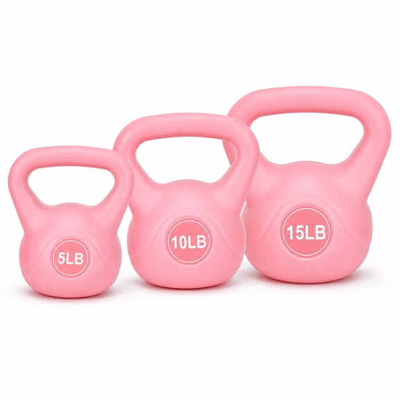 BalanceFrom Sand-Filled Kettlebell Exercise Weights, Set of 5, 10, and 15 lb, Pink