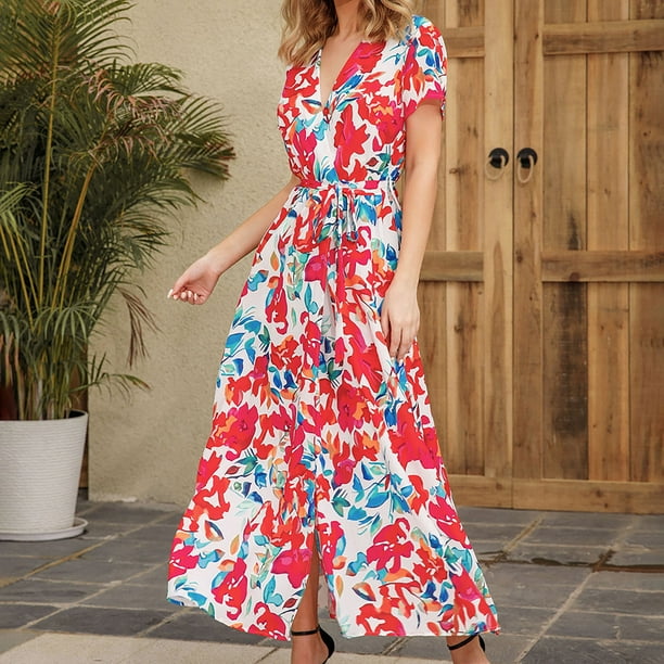 Vestido estampado de verano para mujer Vestido ajustado de manga