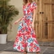 thumbnail image 2 of Vestido estampado de verano para mujer Vestido ajustado de manga corta con cuello en V Vestido de playa Vestido de sol Vestido midi fluido con volantes Fridja  qw7345, 2 of 8