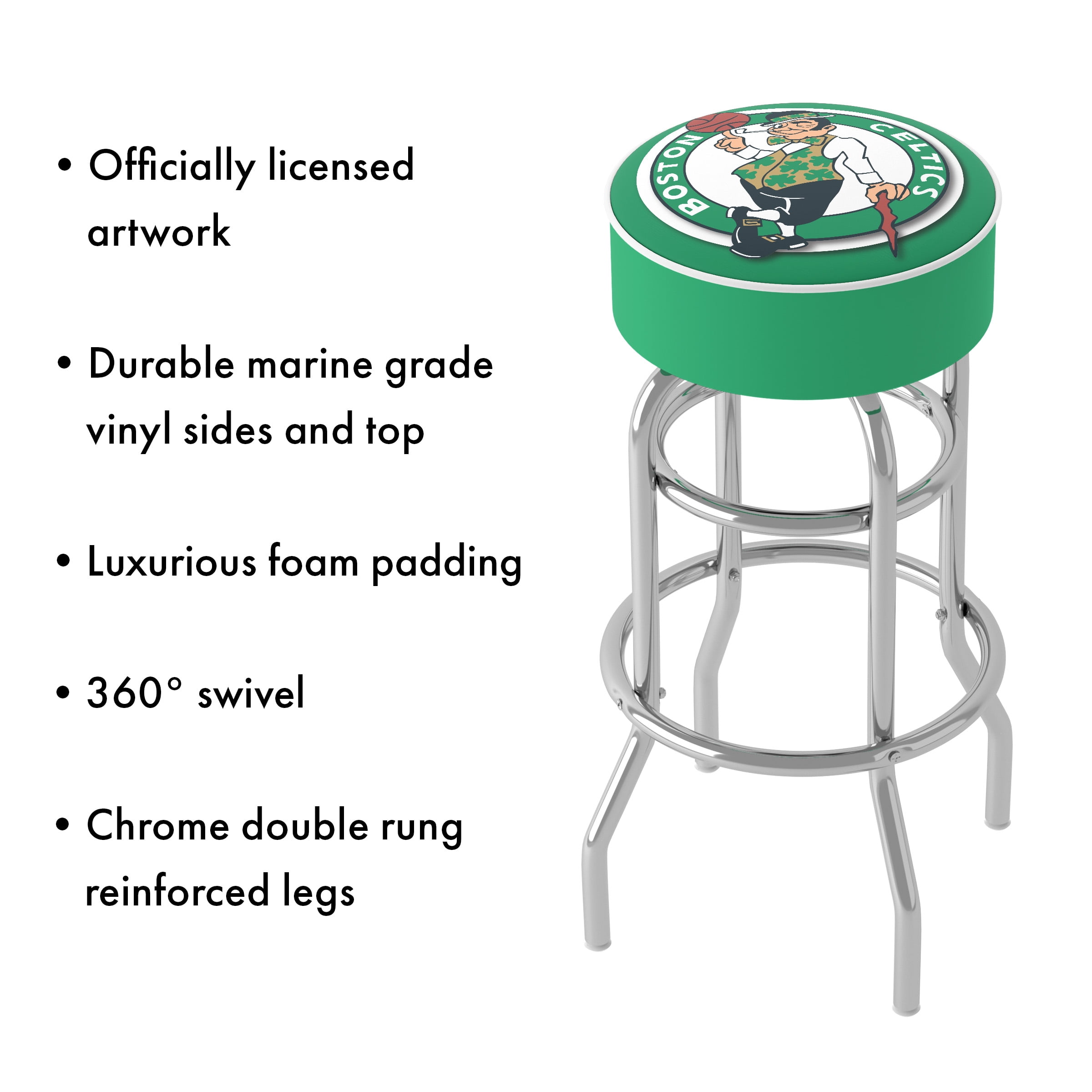 Trademark Gameroom Boston Celtics Logo Bar Stool with Padded Seat