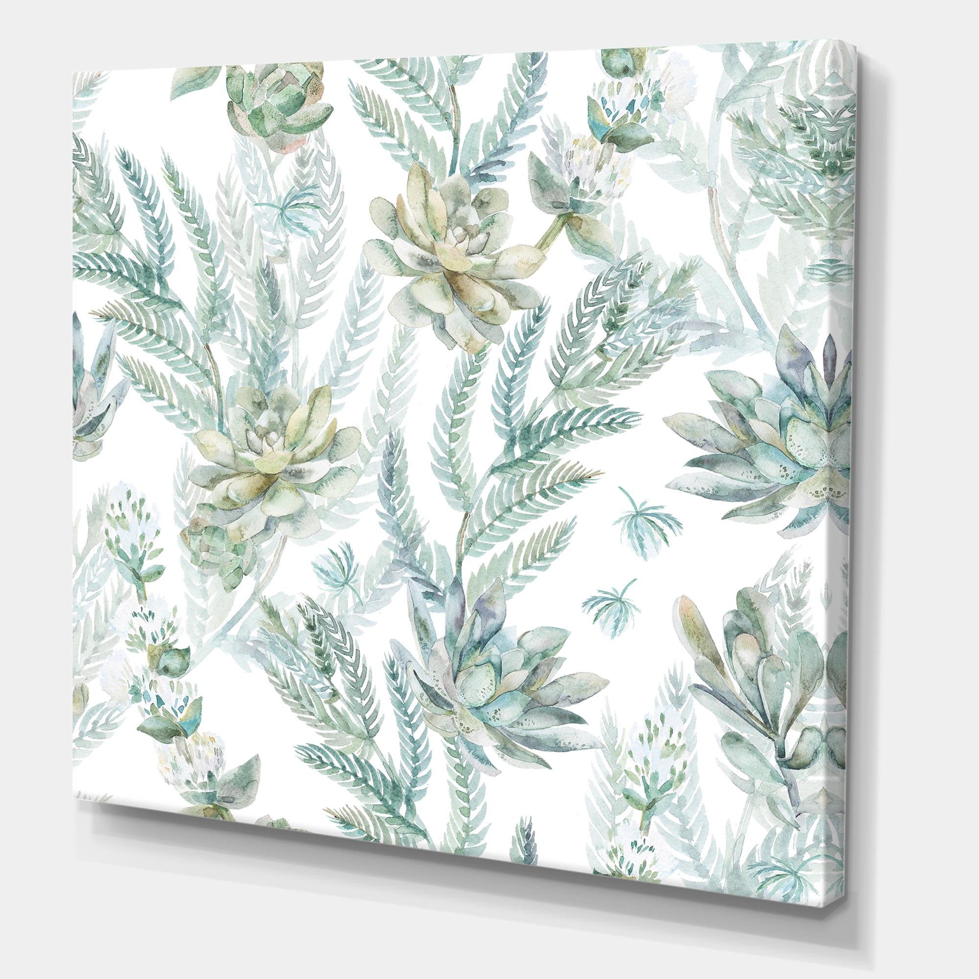 Designart ' Floral Seamless Pattern Succulents and Ferns Thorns ' Farmhouse Canvas Wall Art Print