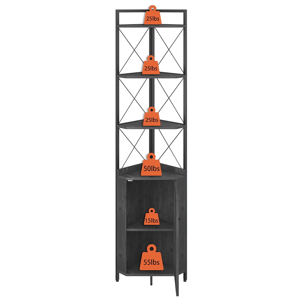 Kadyn Corner Shelf, 5 Tiers Corner Shelf Bookshelf with Storage and Door, Corner Cabinet Bookshelf for Living Room, Dark Grey Kadyn Corner Shelf, 5 Tiers Corner Shelf Bookshelf with Storage and Door, Corner Cabinet Bookshelf for Living Room, Dark Grey