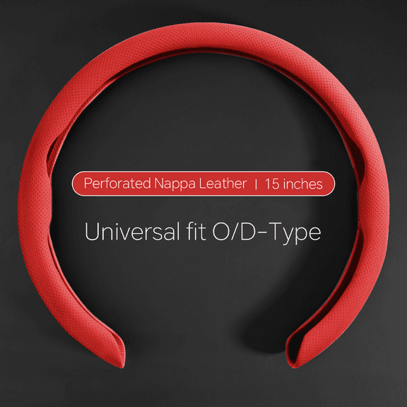 Red Car Steering Wheel Cover Ultra-thin Perforated Nappa Leather Breathable Anti-slip Universal fit Any 14½ to 15 inches Car Pickup SUV