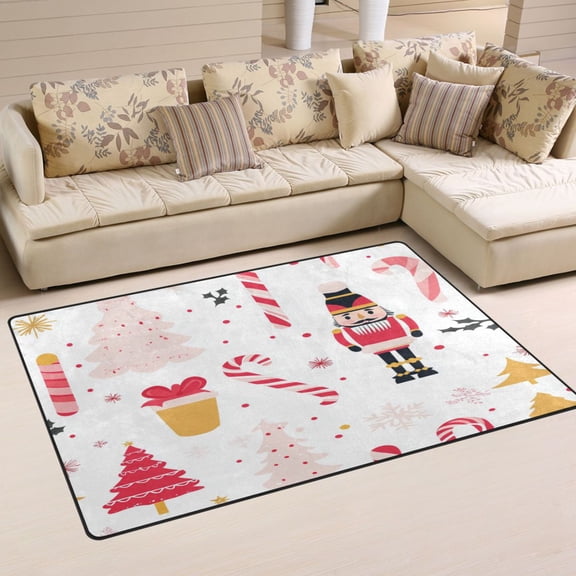 Non-Slip Area Rug 31"x20" Indoor Washable Floor Mats Carpet Printed for Living Room, Bedroom, Home Decor Cute Pink Christmas Pattern