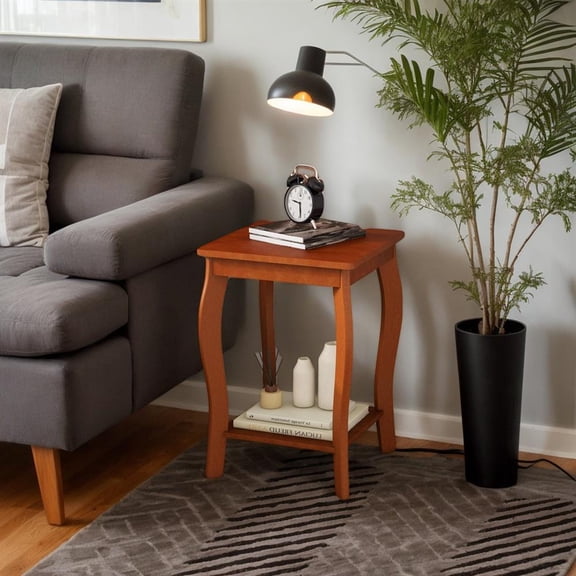 Topcobe 15" 2-Tier Square End Table with Storage Shelf Set of 2, End Tables Bedroom, Small Sofa Side Table for Living Room, Walnut