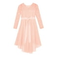 thumbnail image 6 of iEFiEL Flower Girls Lace Chiffon Dress Long Sleeve High-Low Hem Wedding Birthday Party Dress Pageant Ball Gown Pink 10, 6 of 7