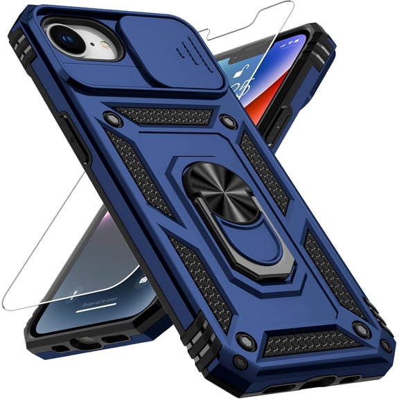 MYKOMI For iPhone 16e/17e Case with Camera Lens Cover, HD Screen Protector, 10 FT Military Grade Drop Protection, Magnetic Ring Holder Kickstand Protective Phone Case
