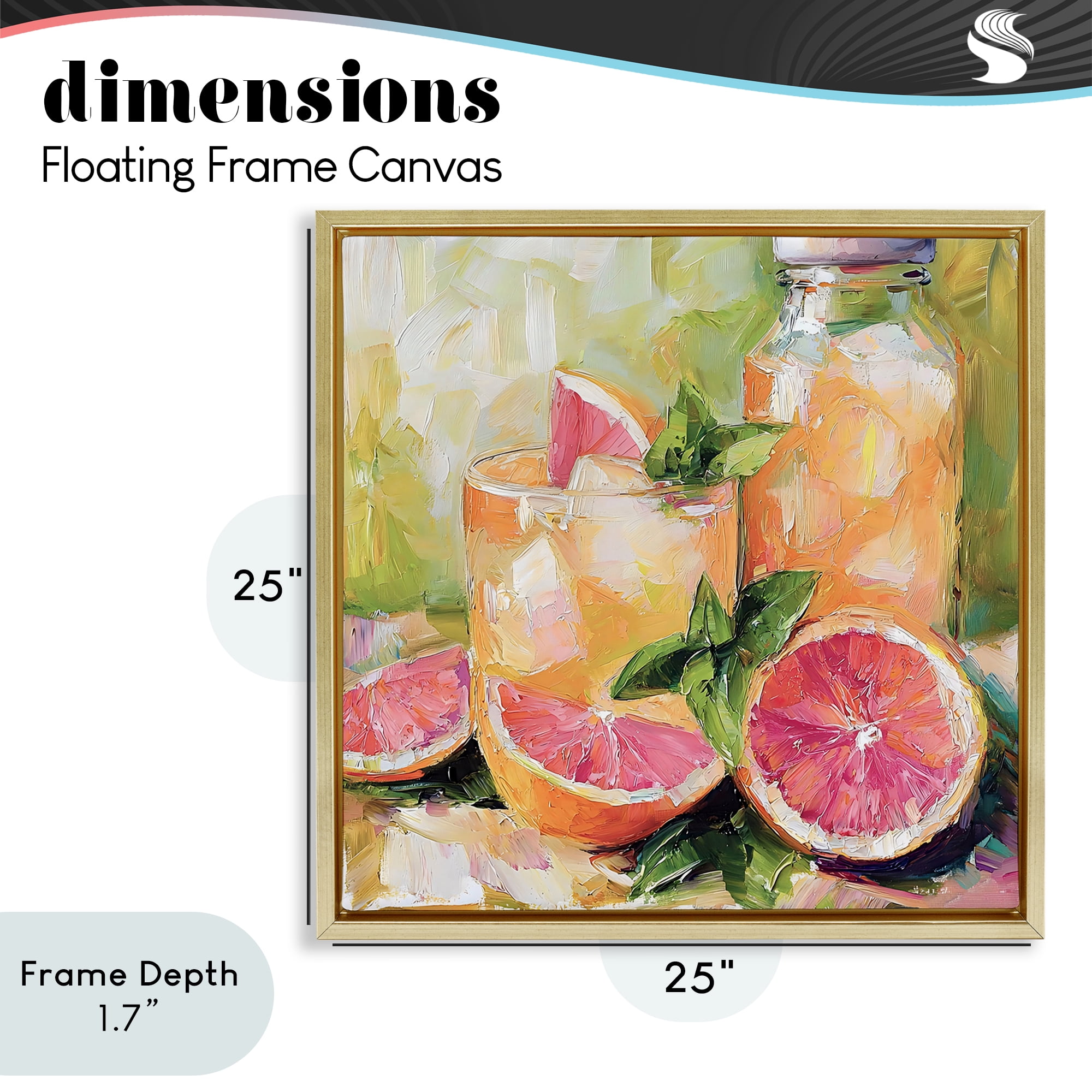 Stupell Industries Grapefruit Summer Refreshment Gold Framed Floater Canvas Wall Art, design by Riley B