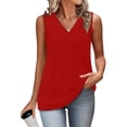 thumbnail image 5 of TAGOLD Womens V-Neck Camisoles Solid Color Ribbed Sleeveless Basic Layering Summer Tank Top, 5 of 5