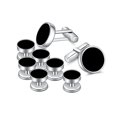 thumbnail image 1 of MERIT OCEAN Juego de gemelos y tachuelas de ónix para hombre Gemelos plateados y negros para camisas de esmoquin Regalo de boda de negocios, 1 of 5