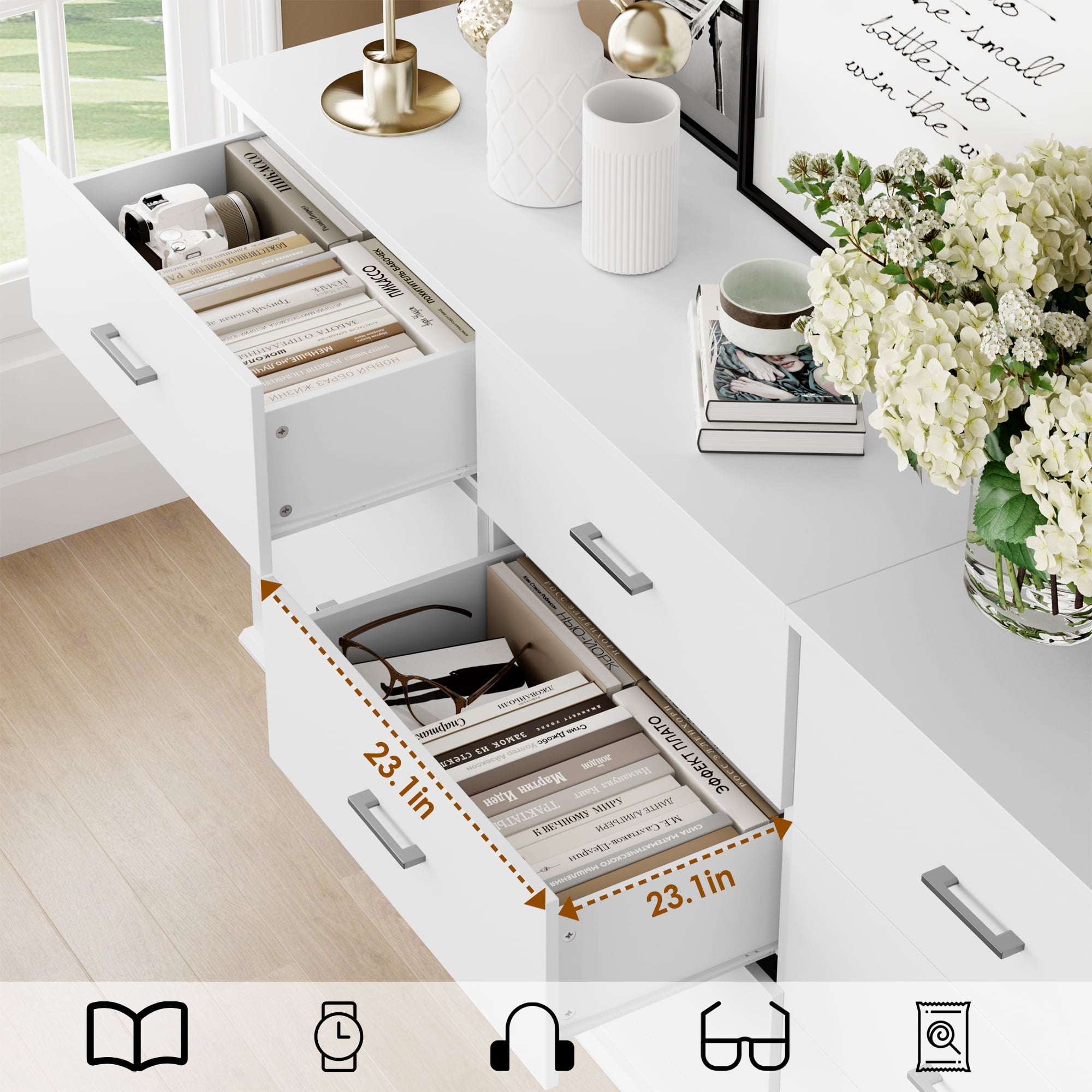 Homfa Dresser 6 Drawer, 47'' W Chest of Drawer with Deep Drawers, 6 drawer dressers for Bedroom, Living Room, White