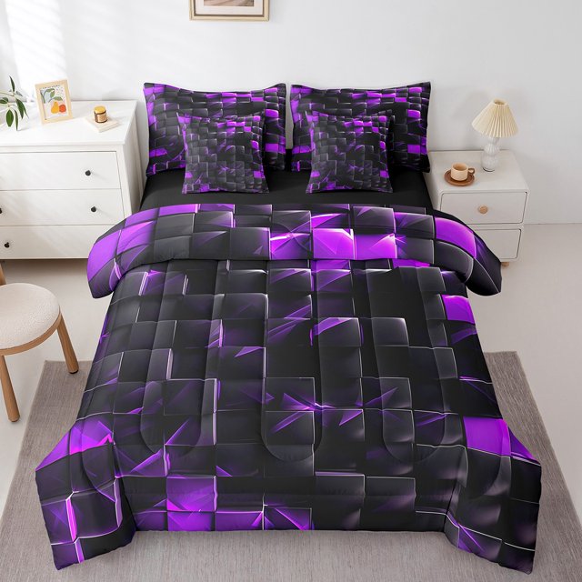 Erosebridal Geometric Square Bedding Sets Twin Size,Futuristic Cubes Comforter Sets With Sheets,Stereoscopic Room Decorative,Reversible,Breathable,7Pcs