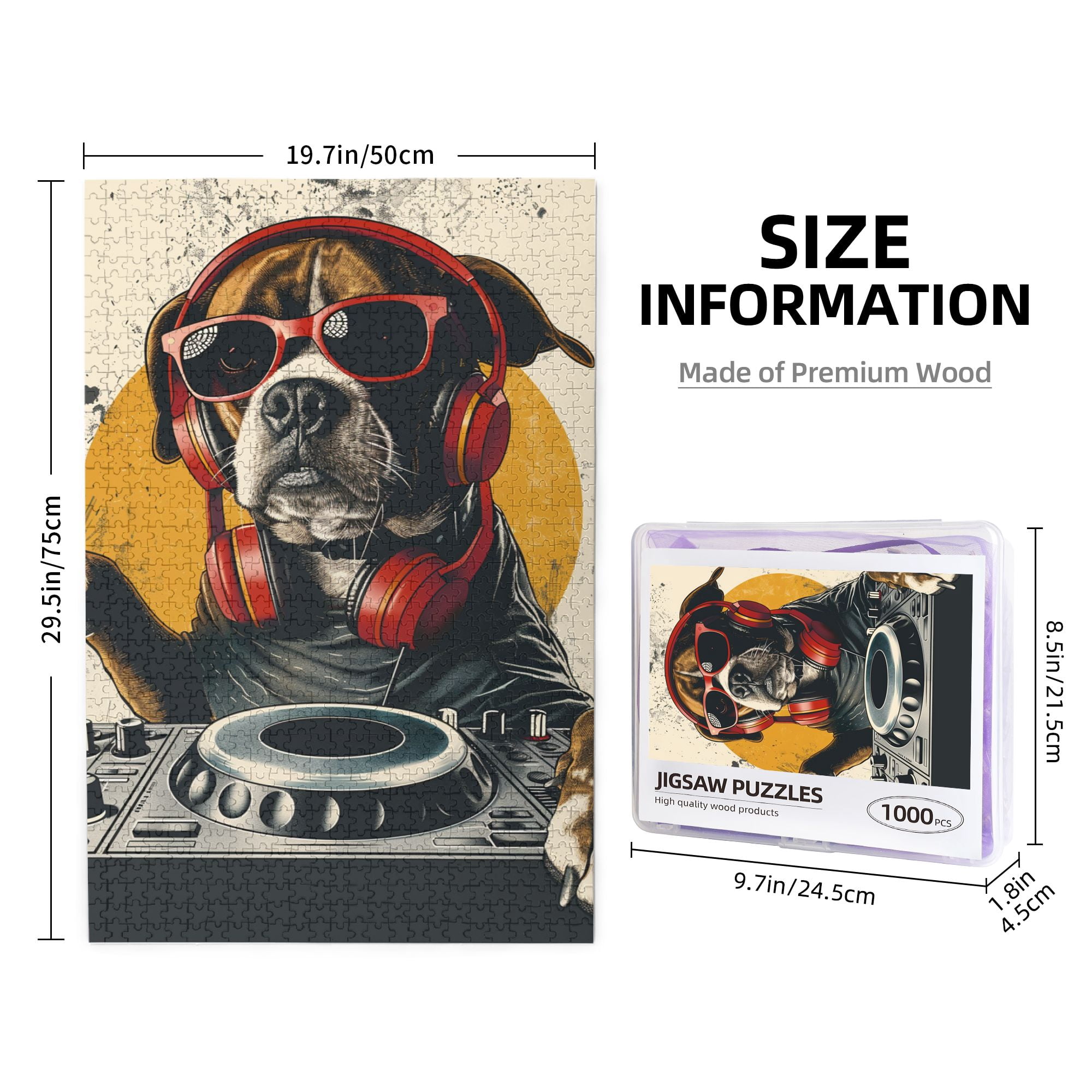 1000 PCS 1000 Piece Wooden Jigsaw Puzzles The Dog That Plays Discs,Funny Artwork For Animal,Strange Animal Imagination,Enjoy The Puzzle Solving Process,Modern Art Animal Puzzle As Home Wall Decor