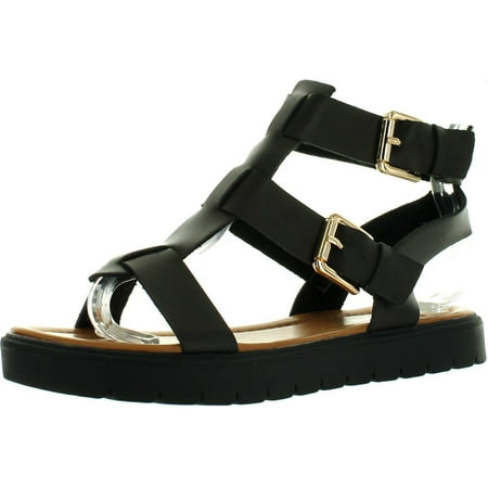 

VIA PINKY FALLON-06 Women s Open Toe Strap Flat Gladiator Sandals Black 5