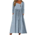 thumbnail image 2 of YHAJDS Women's Casual Dress,Casual Long Sleeve Dresses for Women Print Striped Midi Dress Asymmetrical Collar with Buttons Pockets Stylish Fall Winter Women's Dresses, 2 of 5