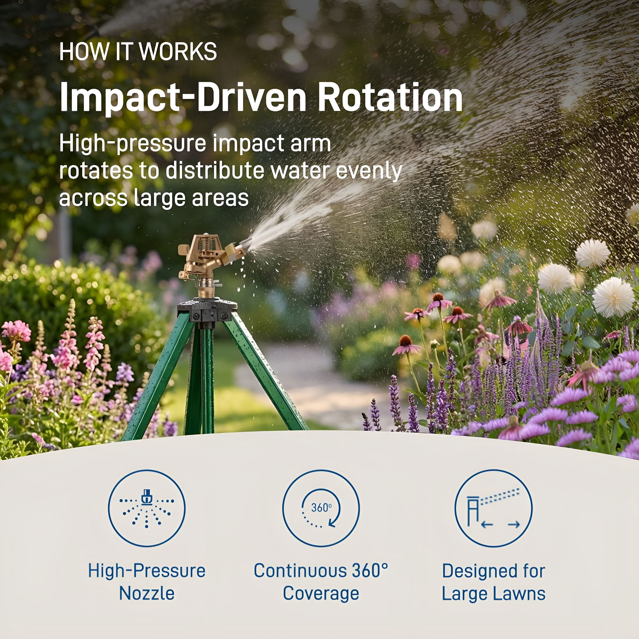 BPPEG Tripod Lawn Zinc Impact Sprinkler - 360 Degree Rotating Sprinkler