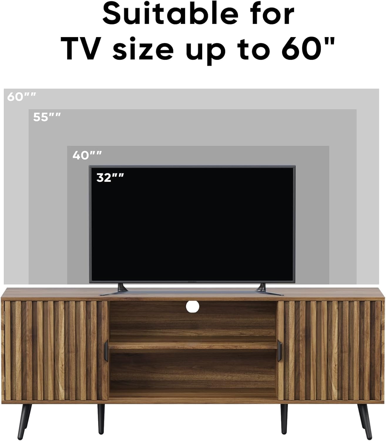 Smart FENDEE Mid Century TV Stands with Storage Entertainment Center for 70" TV,Living Room,Walnut