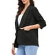 thumbnail image 4 of Blazer de oficina INSPIRE CHIC para mujer con cuello chal, mangas 3/4 fruncidas, blazer de traje elegante, talla XS, negro, 4 of 6