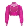 thumbnail image 2 of Lejafay Kids Girls Sparkly Rhinestone Long Sleeve Jazz Dance Crop Tops Figure Skating Shirts Hot Pink 10, 2 of 7