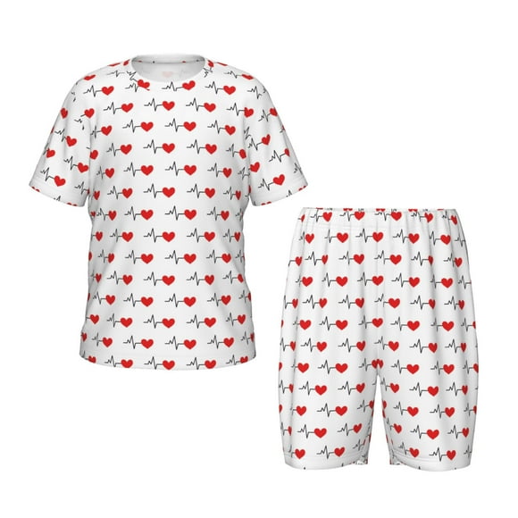 Balery Heartbeat Symbol Conjunto de Pijama Infantil de Manga Corta con Estampado – Ropa de Dormir de Algodón Suave-Medium