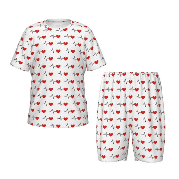 Balery Heartbeat Symbol Conjunto de Pijama Infantil de Manga Corta con Estampado – Ropa de Dormir de Algodón Suave-3X-Large