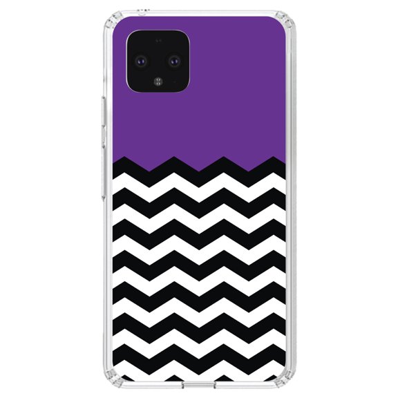DistinctInk Clear Shockproof Hybrid Case for Google Pixel 4 XL (6.3" Screen) - TPU Bumper, Acrylic Back, Tempered Glass Screen Protector - Black White Purple Chevron - Black & White Stripes Pattern