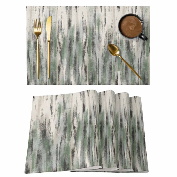 Sage Green Vintage Placemats Set of 8, Stripes Painting Retro Abstract Art Placemats for Dining Table, Place Mats for Kitchen Tabletop, Waterproof Wipeable Dining Table Mats Set